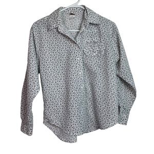 Vintage Kafferty White Black Floral Button Down Blouse Size S Women